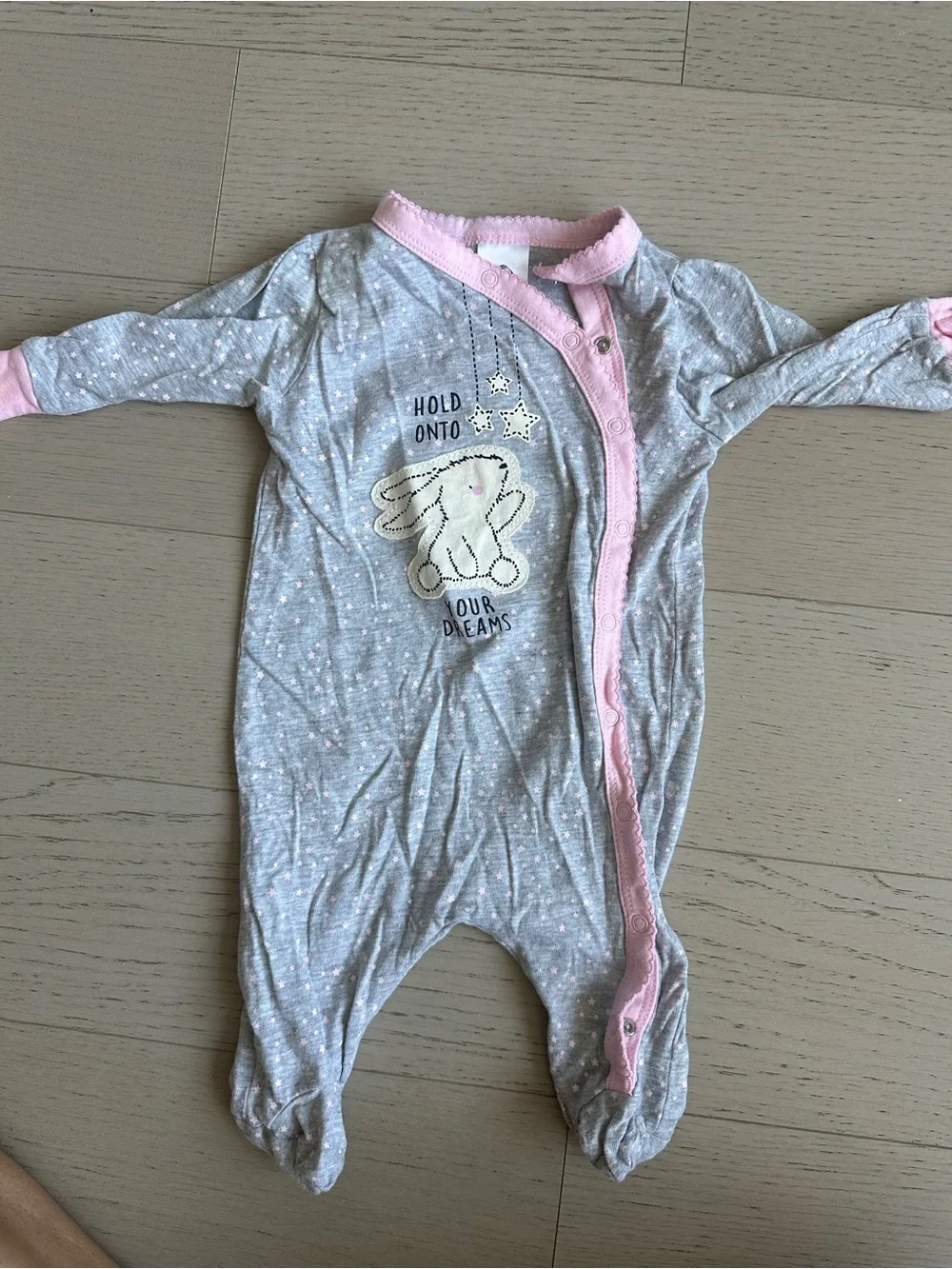 Gerber Pink & Gray Baby Footie Sleepers - Bunny & Heart Prints